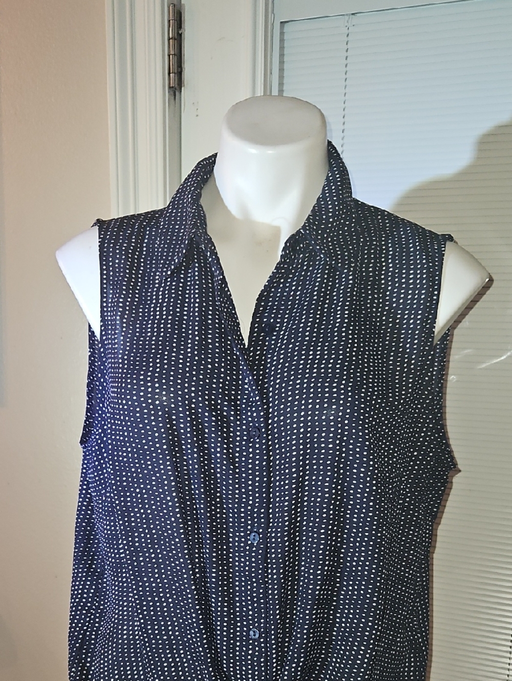 Adrianna Papell Navy and White Polka Dot Blouse